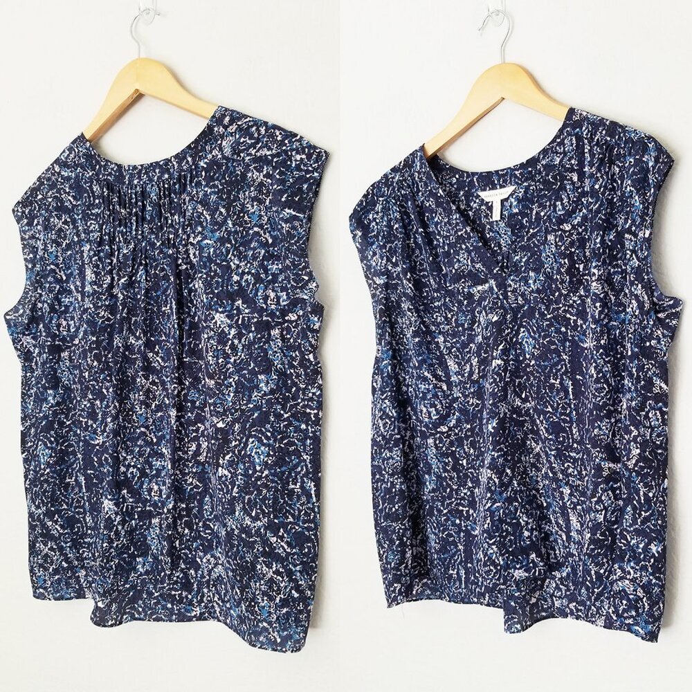 Rebecca Taylor 100% Silk V Neck Abstract Blue Lightweight Airy Blouse Tank Top 6
